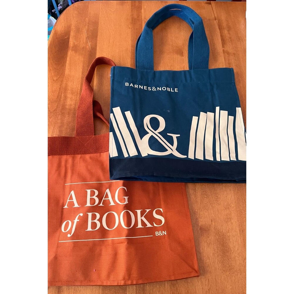 Barnes & Noble Books Tote Bag Lot of 2 Orange Blue Organic Cotton Reading